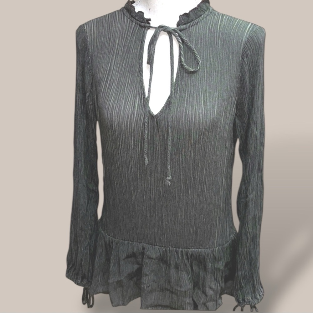 3/$20 Wanderlux Ruffled Trim Peasant Top Boho Cottage Stand Collar Peplum Waist